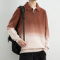 Men's Gradient Half Zip Lapel Collar Relaxed Fit Sweater