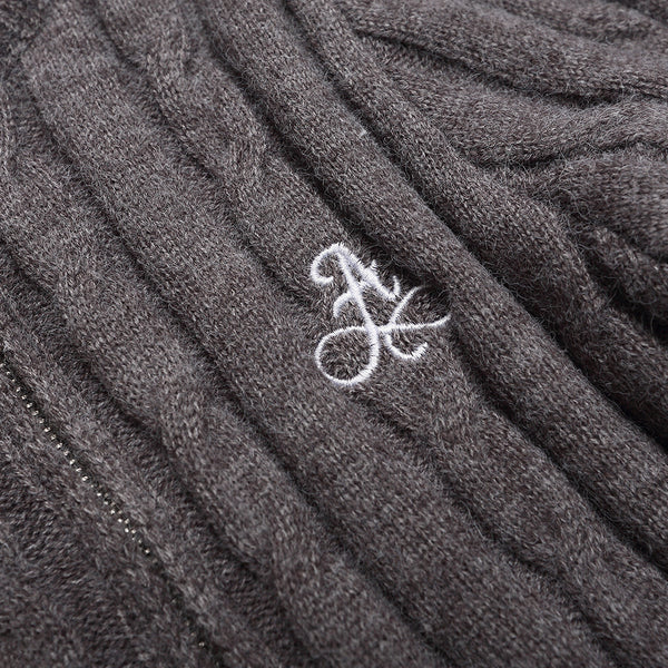 Herringbone Pattern Zip-Up Cardigan Sweater Casual Slim Fit with Double-Headed Zipper