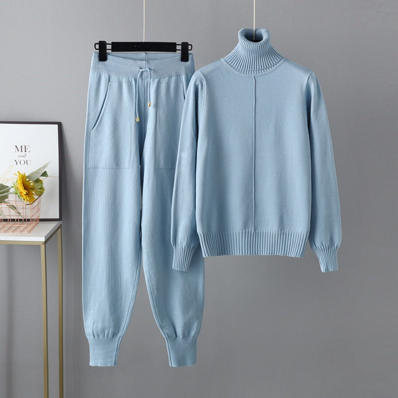 Solid Color Sweater Knitted Two Piece Set