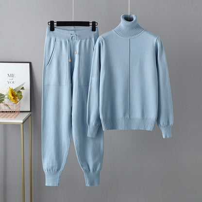 Solid Color Sweater Knitted Two Piece Set