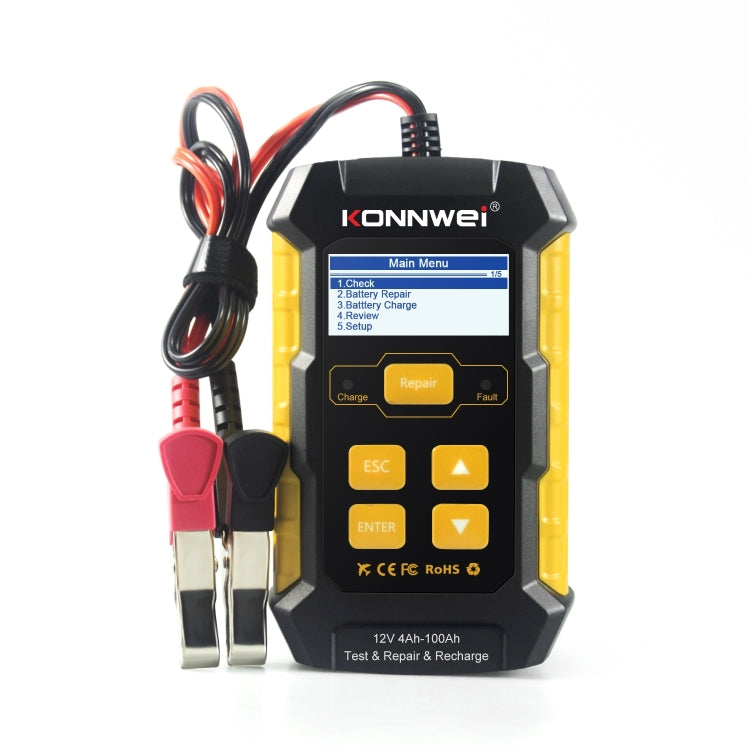 Testeur / Chargeur / Réparateur de batterie de voiture 3 en 1 KONNWEI KW510, prise en charge de 8 langues (prise UE)