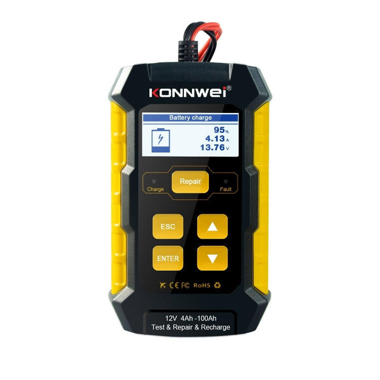 Testeur / Chargeur / Réparateur de batterie de voiture 3 en 1 KONNWEI KW510, prise en charge de 8 langues (prise UE)