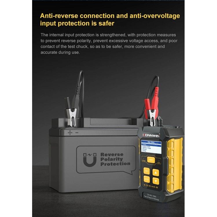 Testeur / Chargeur / Réparateur de batterie de voiture 3 en 1 KONNWEI KW510, prise en charge de 8 langues (prise UE)