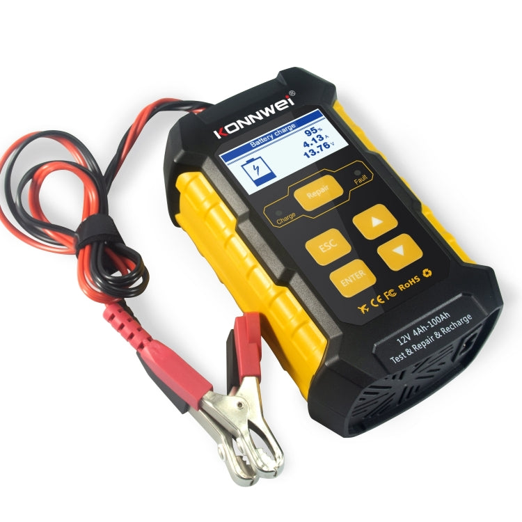 Testeur / Chargeur / Réparateur de batterie de voiture 3 en 1 KONNWEI KW510, prise en charge de 8 langues (prise UE)