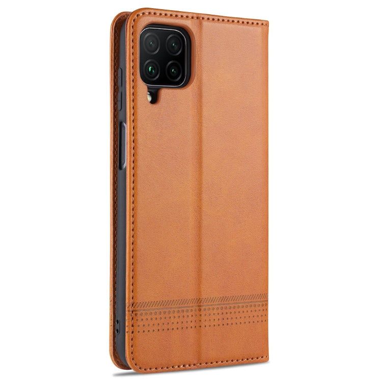 For Samsung Galaxy A12 AZNS Magnetic Calf Texture Horizontal Flip Leather Case with Card Slots & Holder & Wallet(Light Brown)