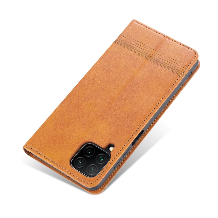 For Samsung Galaxy A12 AZNS Magnetic Calf Texture Horizontal Flip Leather Case with Card Slots & Holder & Wallet(Light Brown)