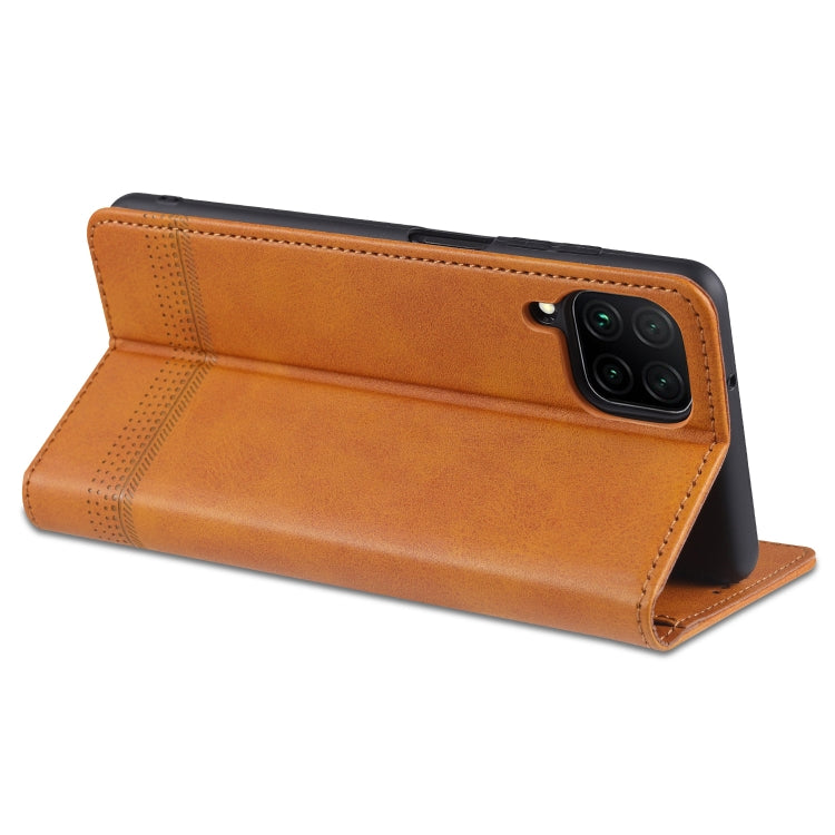 For Samsung Galaxy A12 AZNS Magnetic Calf Texture Horizontal Flip Leather Case with Card Slots & Holder & Wallet(Light Brown)
