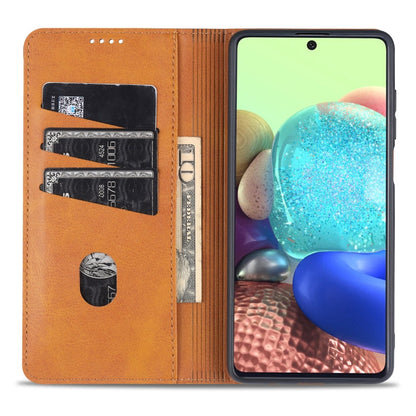 For Samsung Galaxy A12 AZNS Magnetic Calf Texture Horizontal Flip Leather Case with Card Slots & Holder & Wallet(Light Brown)