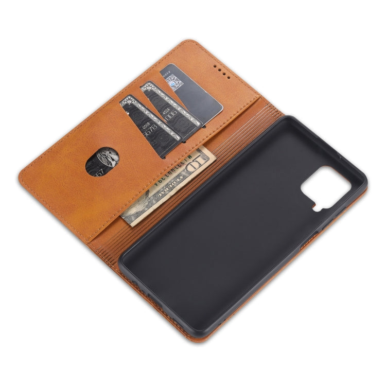 For Samsung Galaxy A12 AZNS Magnetic Calf Texture Horizontal Flip Leather Case with Card Slots & Holder & Wallet(Light Brown)