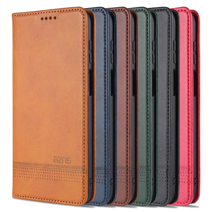 For Samsung Galaxy A12 AZNS Magnetic Calf Texture Horizontal Flip Leather Case with Card Slots & Holder & Wallet(Light Brown)