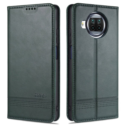 Pour Xiaomi Mi 10T Lite 5G Étui en cuir à rabat horizontal AZNS à texture veau magnétique avec fentes pour cartes et support et portefeuille (vert foncé)