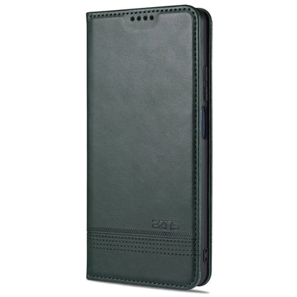 Pour Xiaomi Mi 10T Lite 5G Étui en cuir à rabat horizontal AZNS à texture veau magnétique avec fentes pour cartes et support et portefeuille (vert foncé)