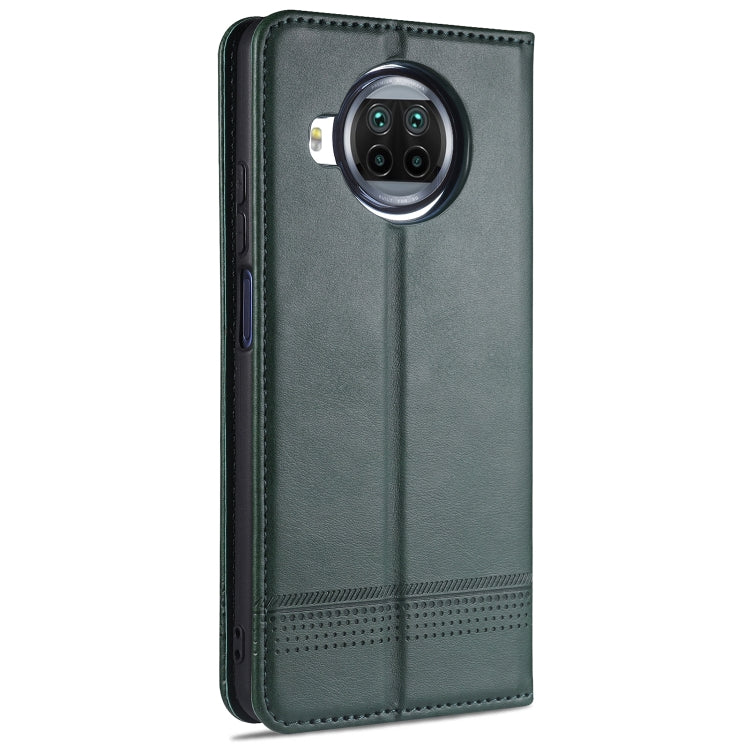 Pour Xiaomi Mi 10T Lite 5G Étui en cuir à rabat horizontal AZNS à texture veau magnétique avec fentes pour cartes et support et portefeuille (vert foncé)