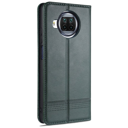 Pour Xiaomi Mi 10T Lite 5G Étui en cuir à rabat horizontal AZNS à texture veau magnétique avec fentes pour cartes et support et portefeuille (vert foncé)