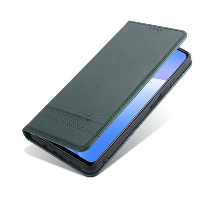 Pour Xiaomi Mi 10T Lite 5G Étui en cuir à rabat horizontal AZNS à texture veau magnétique avec fentes pour cartes et support et portefeuille (vert foncé)