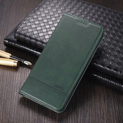 Pour Xiaomi Mi 10T Lite 5G Étui en cuir à rabat horizontal AZNS à texture veau magnétique avec fentes pour cartes et support et portefeuille (vert foncé)