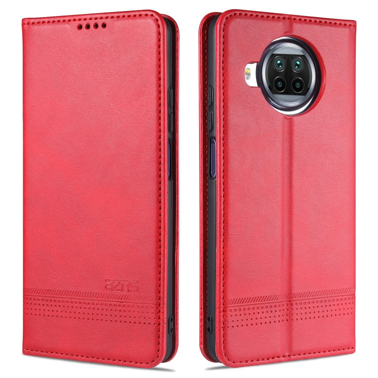 Pour étui en cuir à rabat horizontal avec texture veau AZNS magnétique pour Xiaomi Mi 10T Lite 5G, avec fentes pour cartes, support et portefeuille (rouge)