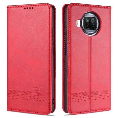 Pour étui en cuir à rabat horizontal avec texture veau AZNS magnétique pour Xiaomi Mi 10T Lite 5G, avec fentes pour cartes, support et portefeuille (rouge)