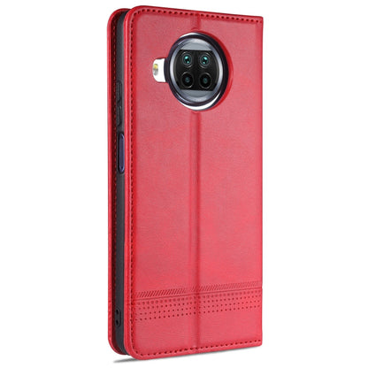 Pour étui en cuir à rabat horizontal avec texture veau AZNS magnétique pour Xiaomi Mi 10T Lite 5G, avec fentes pour cartes, support et portefeuille (rouge)