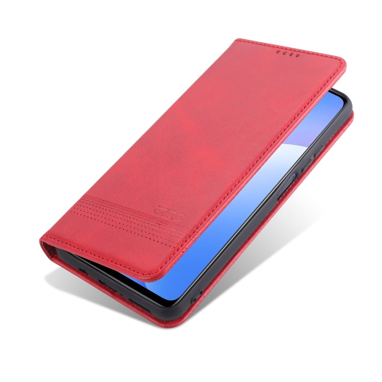 Pour étui en cuir à rabat horizontal avec texture veau AZNS magnétique pour Xiaomi Mi 10T Lite 5G, avec fentes pour cartes, support et portefeuille (rouge)