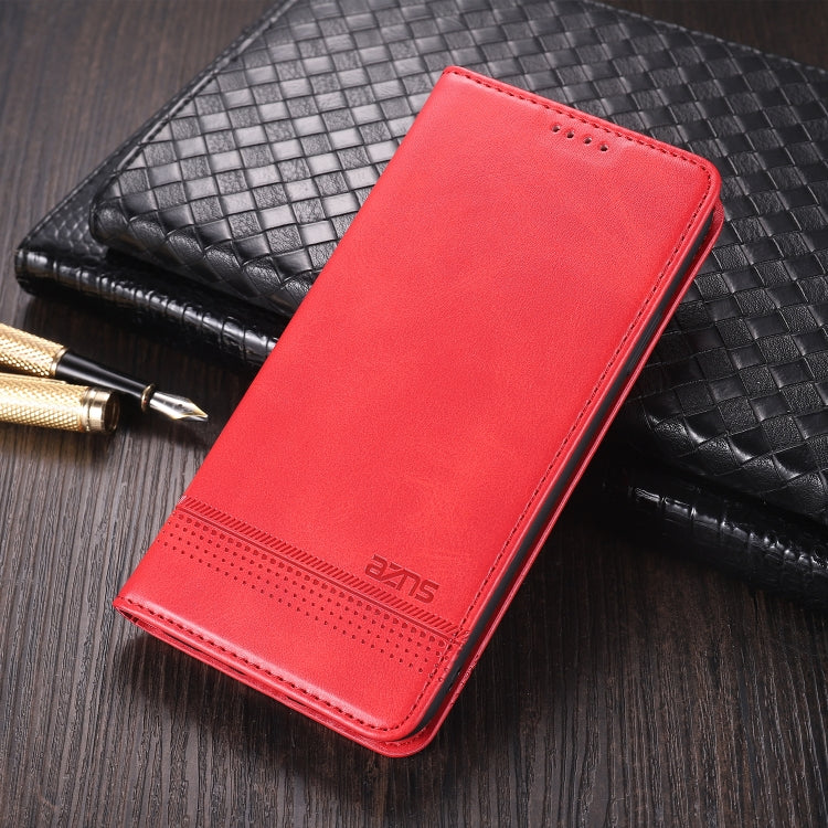Pour étui en cuir à rabat horizontal avec texture veau AZNS magnétique pour Xiaomi Mi 10T Lite 5G, avec fentes pour cartes, support et portefeuille (rouge)