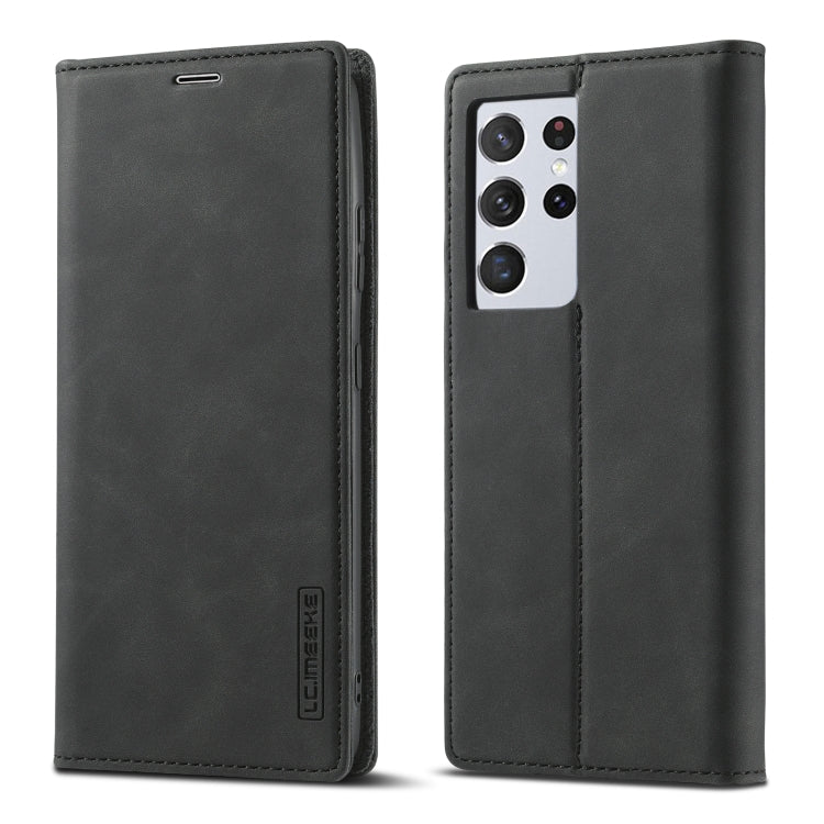 Pour Samsung Galaxy S21 Ultra 5G LC.IMEEKE Étui en cuir PU et TPU mat ultra-fin à rabat horizontal avec aimant puissant, support, fentes pour cartes et portefeuille (noir)