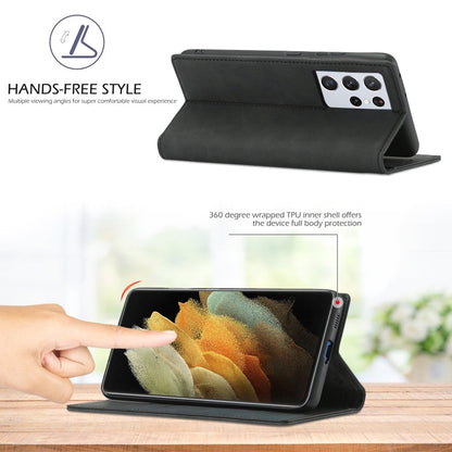 Pour Samsung Galaxy S21 Ultra 5G LC.IMEEKE Étui en cuir PU et TPU mat ultra-fin à rabat horizontal avec aimant puissant, support, fentes pour cartes et portefeuille (noir)