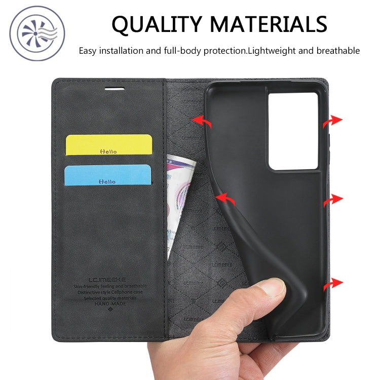 Pour Samsung Galaxy S21 Ultra 5G LC.IMEEKE Étui en cuir PU et TPU mat ultra-fin à rabat horizontal avec aimant puissant, support, fentes pour cartes et portefeuille (noir)