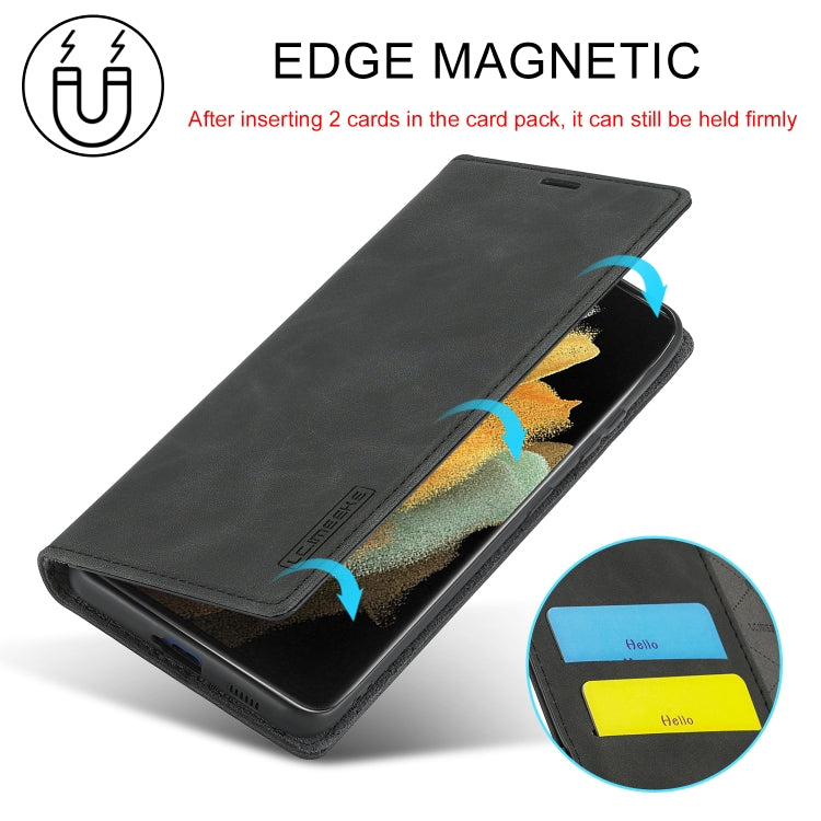 Pour Samsung Galaxy S21 Ultra 5G LC.IMEEKE Étui en cuir PU et TPU mat ultra-fin à rabat horizontal avec aimant puissant, support, fentes pour cartes et portefeuille (noir)