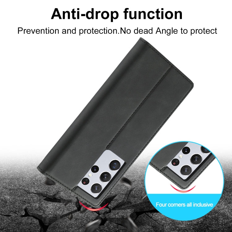 Pour Samsung Galaxy S21 Ultra 5G LC.IMEEKE Étui en cuir PU et TPU mat ultra-fin à rabat horizontal avec aimant puissant, support, fentes pour cartes et portefeuille (noir)