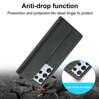 Pour Samsung Galaxy S21 Ultra 5G LC.IMEEKE Étui en cuir PU et TPU mat ultra-fin à rabat horizontal avec aimant puissant, support, fentes pour cartes et portefeuille (noir)