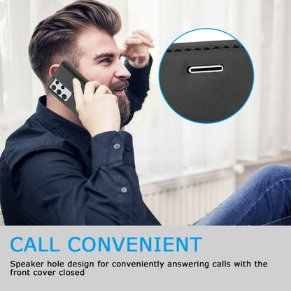Pour Samsung Galaxy S21 Ultra 5G LC.IMEEKE Étui en cuir PU et TPU mat ultra-fin à rabat horizontal avec aimant puissant, support, fentes pour cartes et portefeuille (noir)