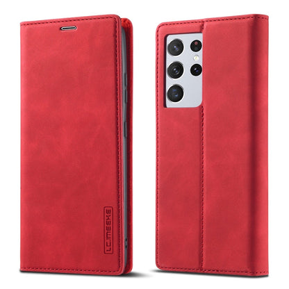For Samsung Galaxy S21 Ultra 5G LC.IMEEKE Strong Magnetism Ultra-thin Horizontal Flip Matte TPU + PU Leather Case with Holder & Card Slots & Wallet(Red)