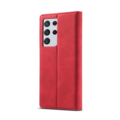 For Samsung Galaxy S21 Ultra 5G LC.IMEEKE Strong Magnetism Ultra-thin Horizontal Flip Matte TPU + PU Leather Case with Holder & Card Slots & Wallet(Red)