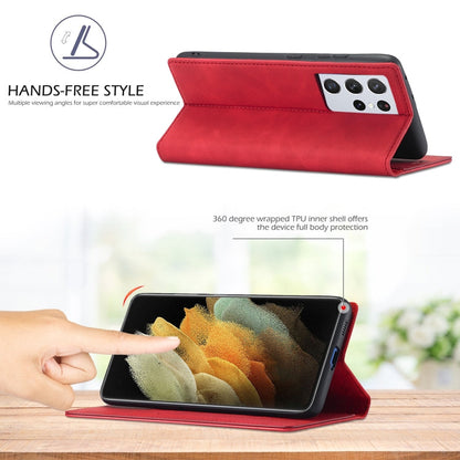 For Samsung Galaxy S21 Ultra 5G LC.IMEEKE Strong Magnetism Ultra-thin Horizontal Flip Matte TPU + PU Leather Case with Holder & Card Slots & Wallet(Red)