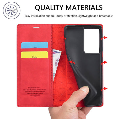 For Samsung Galaxy S21 Ultra 5G LC.IMEEKE Strong Magnetism Ultra-thin Horizontal Flip Matte TPU + PU Leather Case with Holder & Card Slots & Wallet(Red)