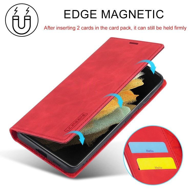 For Samsung Galaxy S21 Ultra 5G LC.IMEEKE Strong Magnetism Ultra-thin Horizontal Flip Matte TPU + PU Leather Case with Holder & Card Slots & Wallet(Red)