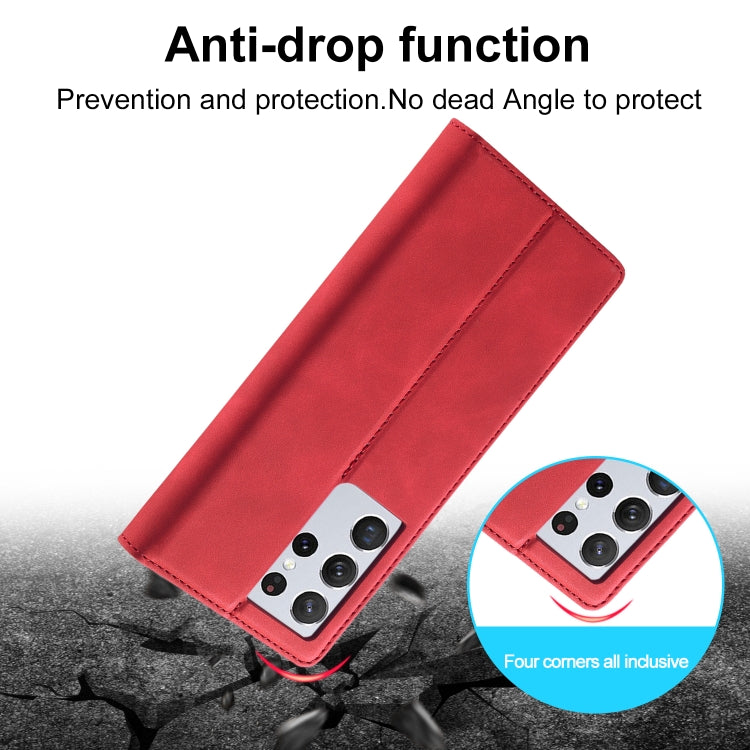For Samsung Galaxy S21 Ultra 5G LC.IMEEKE Strong Magnetism Ultra-thin Horizontal Flip Matte TPU + PU Leather Case with Holder & Card Slots & Wallet(Red)