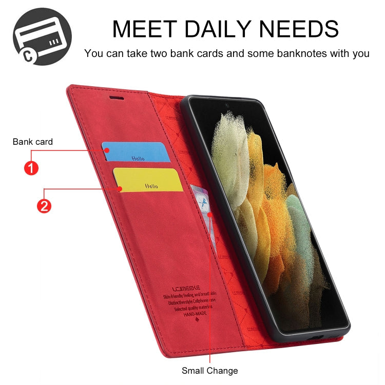 For Samsung Galaxy S21 Ultra 5G LC.IMEEKE Strong Magnetism Ultra-thin Horizontal Flip Matte TPU + PU Leather Case with Holder & Card Slots & Wallet(Red)