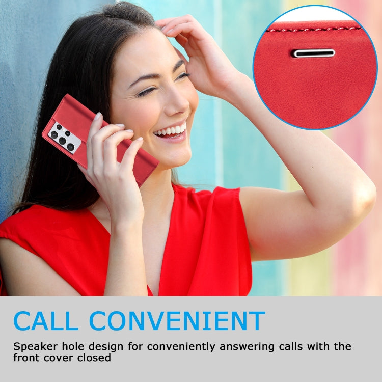 For Samsung Galaxy S21 Ultra 5G LC.IMEEKE Strong Magnetism Ultra-thin Horizontal Flip Matte TPU + PU Leather Case with Holder & Card Slots & Wallet(Red)