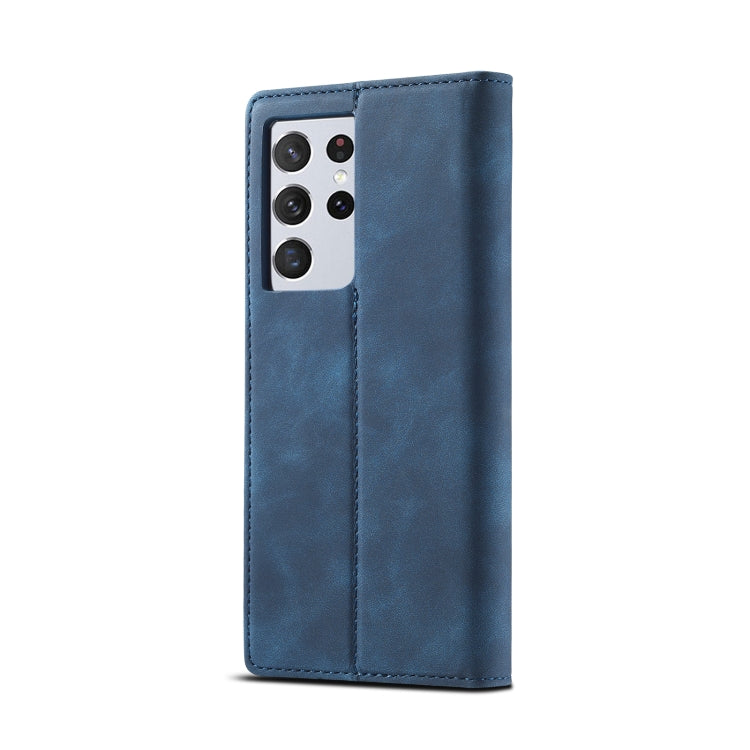 For Samsung Galaxy S21 Ultra 5G LC.IMEEKE Strong Magnetism Ultra-thin Horizontal Flip Matte TPU + PU Leather Case with Holder & Card Slots & Wallet(Blue)