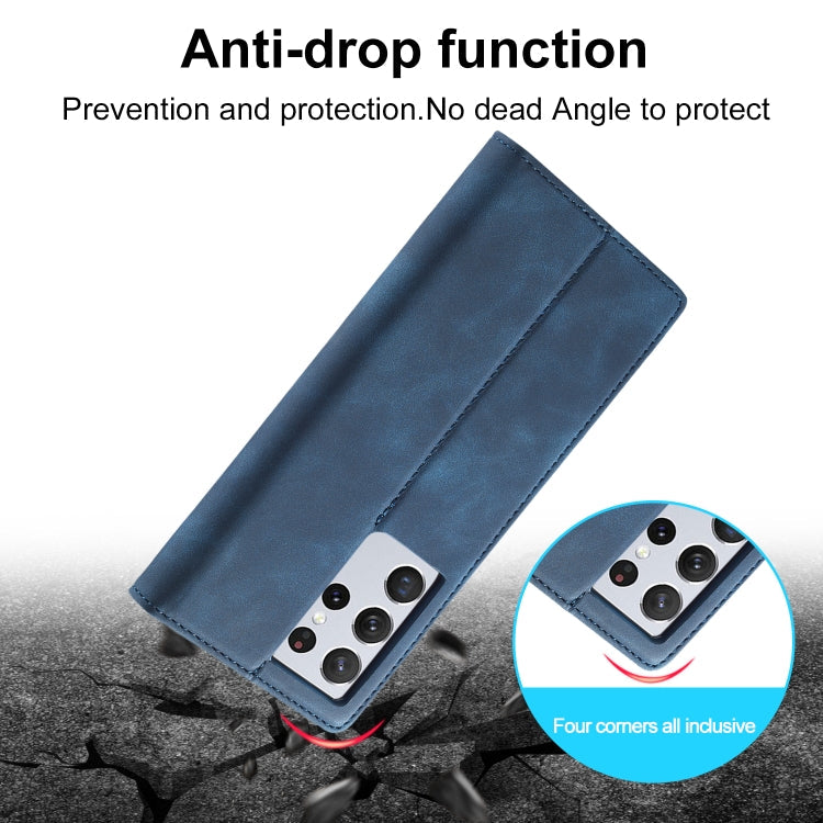 For Samsung Galaxy S21 Ultra 5G LC.IMEEKE Strong Magnetism Ultra-thin Horizontal Flip Matte TPU + PU Leather Case with Holder & Card Slots & Wallet(Blue)