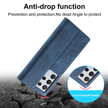 For Samsung Galaxy S21 Ultra 5G LC.IMEEKE Strong Magnetism Ultra-thin Horizontal Flip Matte TPU + PU Leather Case with Holder & Card Slots & Wallet(Blue)