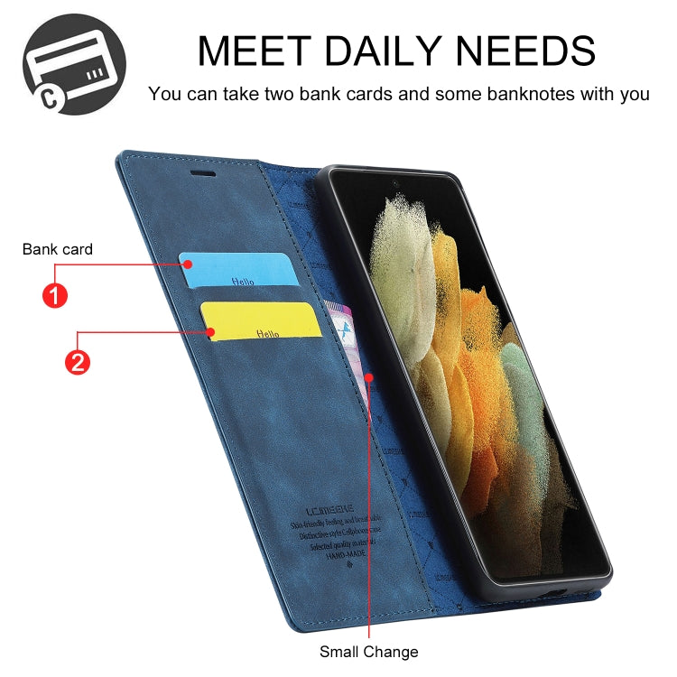 For Samsung Galaxy S21 Ultra 5G LC.IMEEKE Strong Magnetism Ultra-thin Horizontal Flip Matte TPU + PU Leather Case with Holder & Card Slots & Wallet(Blue)