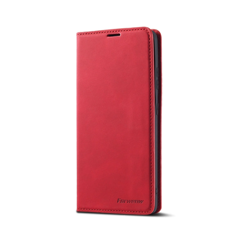 Pour Samsung Galaxy S21 Ultra 5G Étui en cuir à rabat horizontal Forwenw Dream Series à bord huilé, avec support, porte-cartes, portefeuille et cadre photo (Rouge)