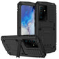 Pour Samsung Galaxy S21 Ultra 5G R-JUST Coque de protection antichoc, étanche à la poussière en métal + silicone avec support (noir)