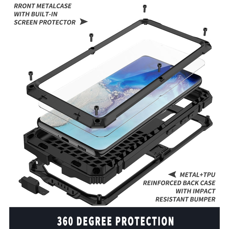 Pour Samsung Galaxy S21 Ultra 5G R-JUST Coque de protection antichoc, étanche à la poussière en métal + silicone avec support (noir)