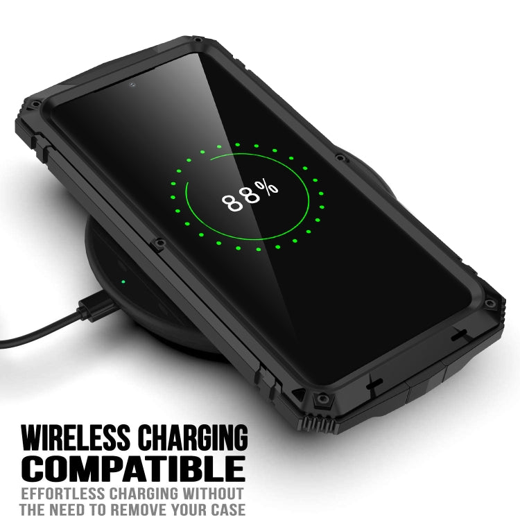 Pour Samsung Galaxy S21 Ultra 5G R-JUST Coque de protection antichoc, étanche à la poussière en métal + silicone avec support (noir)