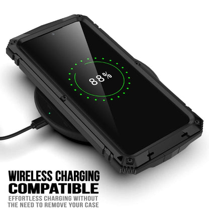 Pour Samsung Galaxy S21 Ultra 5G R-JUST Coque de protection antichoc, étanche à la poussière en métal + silicone avec support (noir)