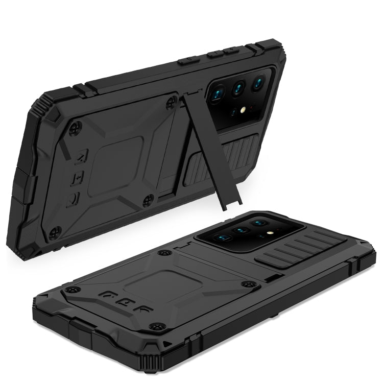 Pour Samsung Galaxy S21 Ultra 5G R-JUST Coque de protection antichoc, étanche à la poussière en métal + silicone avec support (noir)